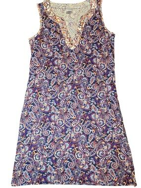 Lands’ End Paisley Sleeveless Cotton Dress Size Small Boho Summer Vacation
